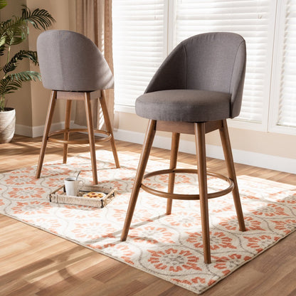 Baxton Studio - Carra Set of 2 Bar Stools in Gray - BBT5355B-Grey/Walnut-BS view 5