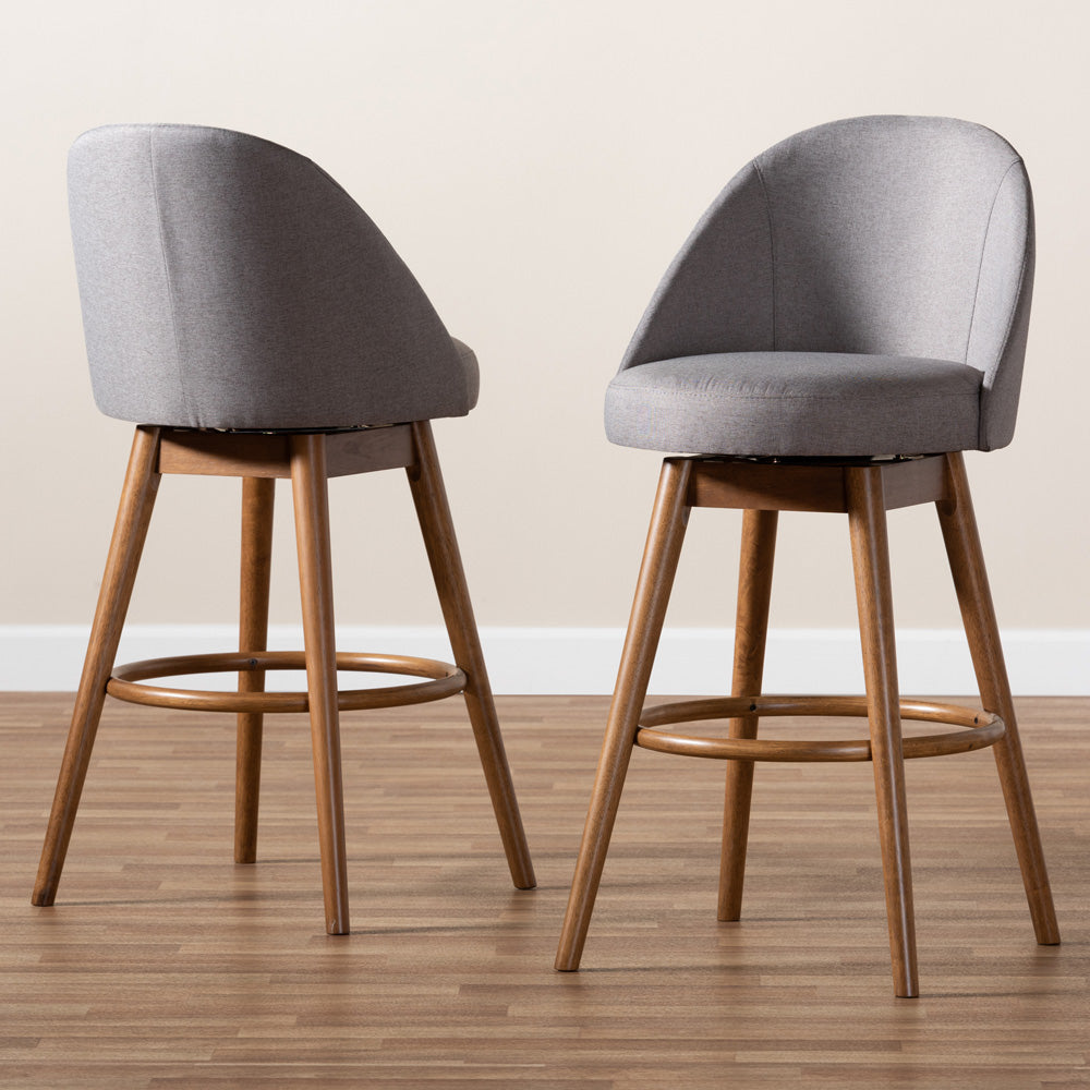 Baxton Studio - Carra Set of 2 Bar Stools in Gray - BBT5355B-Grey/Walnut-BS view 6