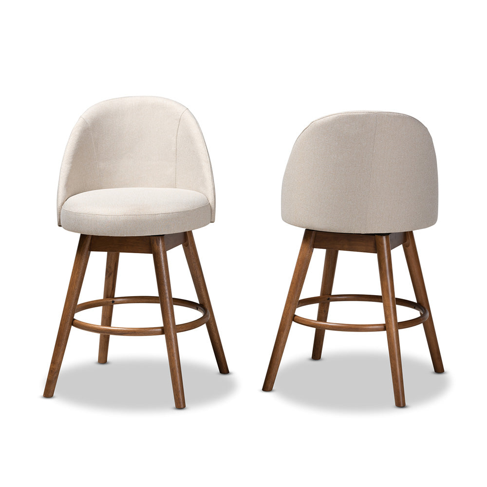 Baxton Studio - Carra Set of 2 Counter Stools in Beige - BBT5355C-Light Beige/Walnut-CS view 1