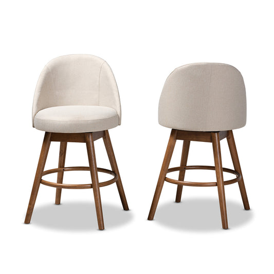 Baxton Studio - Carra Set of 2 Counter Stools in Beige - BBT5355C-Light Beige/Walnut-CS view 1