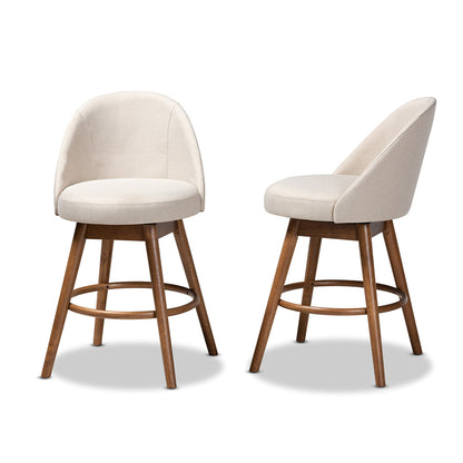 Baxton Studio - Carra Set of 2 Counter Stools in Beige - BBT5355C-Light Beige/Walnut-CS view 2