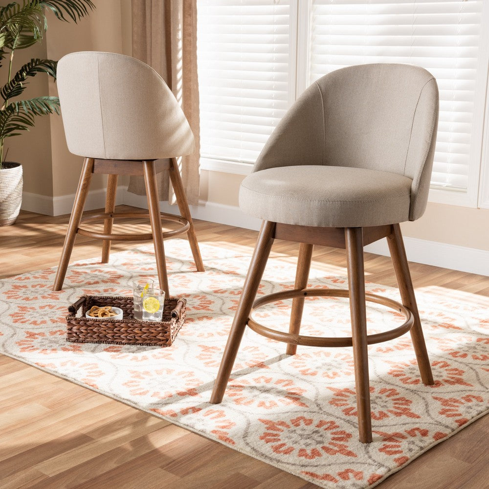 Baxton Studio - Carra Set of 2 Counter Stools in Beige - BBT5355C-Light Beige/Walnut-CS view 5