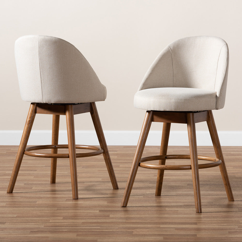 Baxton Studio - Carra Set of 2 Counter Stools in Beige - BBT5355C-Light Beige/Walnut-CS view 6