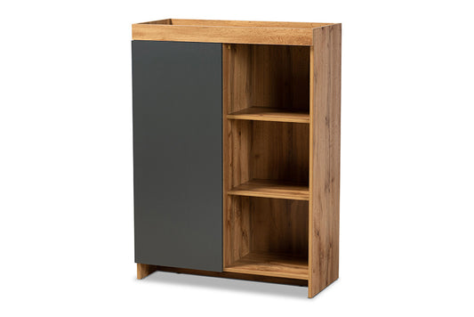 Baxton Studio - Caspian Shoe Cabinet - MPC8015-Oak/Grey-Cabinet view 1