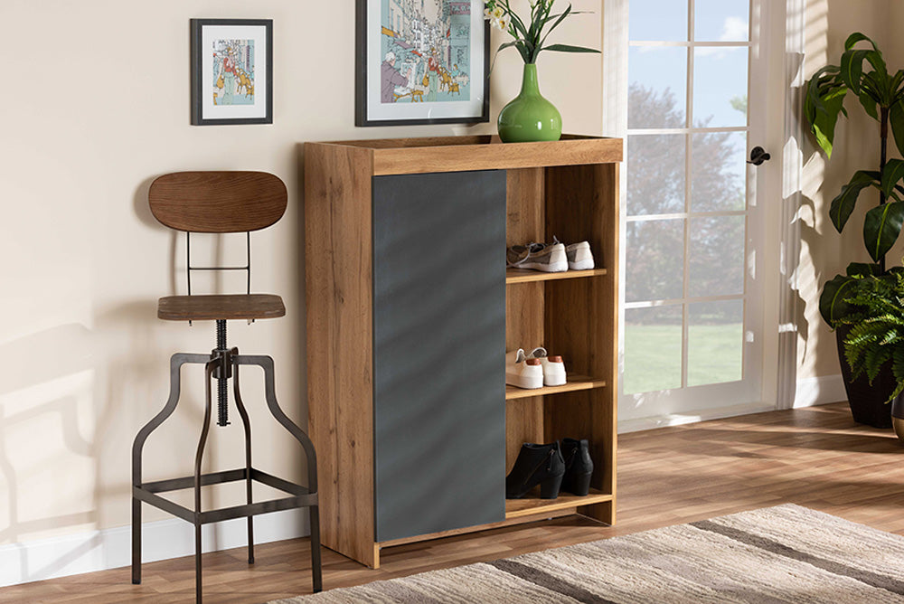 Baxton Studio - Caspian Shoe Cabinet - MPC8015-Oak/Grey-Cabinet view 5