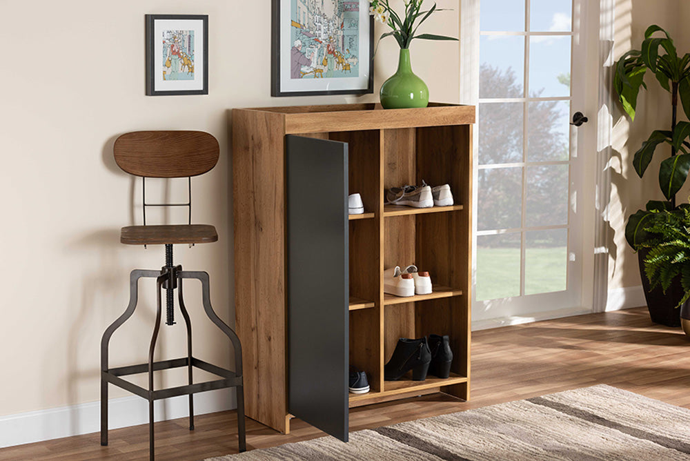 Baxton Studio - Caspian Shoe Cabinet - MPC8015-Oak/Grey-Cabinet view 7