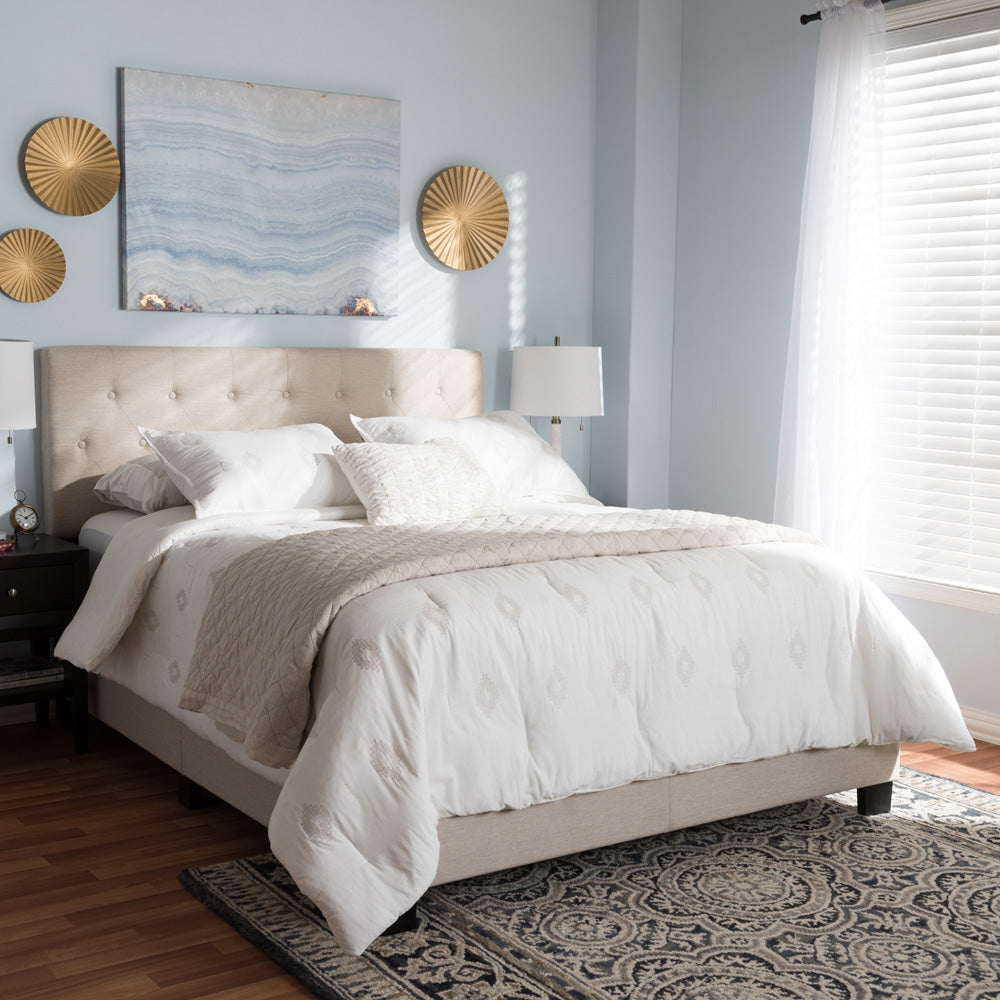 Baxton Studio - Cassandra Queen Size Bed in Light Beige - CF8747-I-Light Beige-Queen view 6