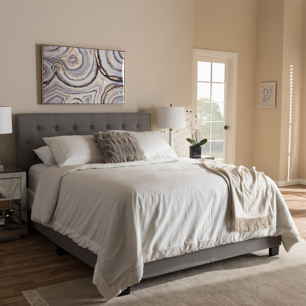 Baxton Studio - Cassandra Queen Size Bed in Light Grey - CF8747-I-Light Grey-Queen view 6