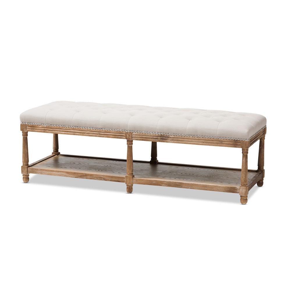Baxton Studio - Celeste Bench in Beige/Weathered Oak - TSF-9336-Beige-Bench view 1