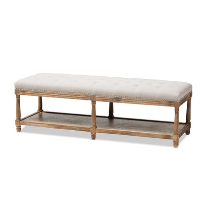 Baxton Studio - Celeste Bench in Beige/Weathered Oak - TSF-9336-Beige-Bench view 1