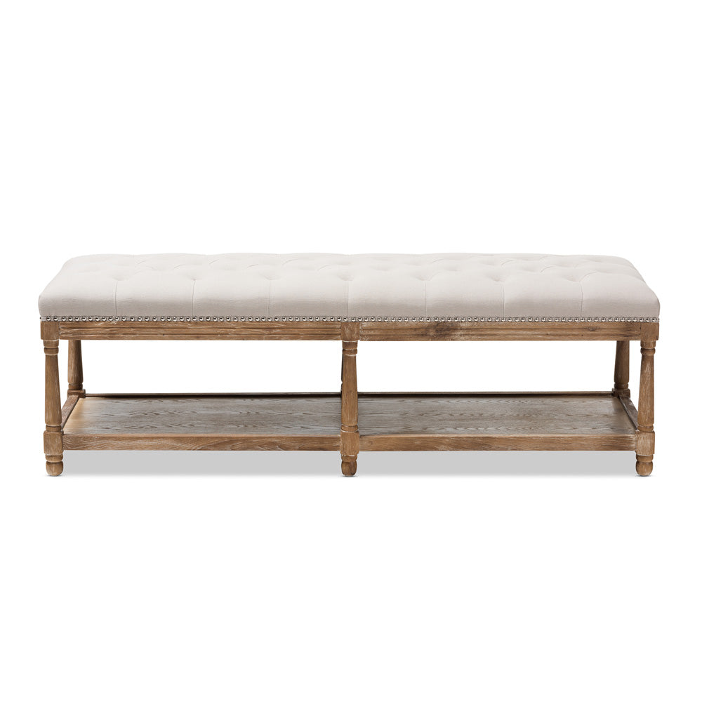 Baxton Studio - Celeste Bench in Beige/Weathered Oak - TSF-9336-Beige-Bench view 2