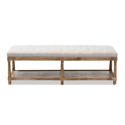 Baxton Studio - Celeste Bench in Beige/Weathered Oak - TSF-9336-Beige-Bench view 2
