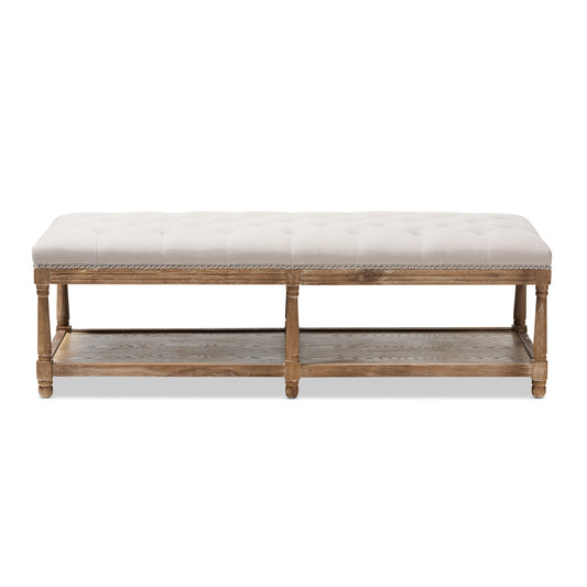 Baxton Studio - Celeste Bench in Beige/Weathered Oak - TSF-9336-Beige-Bench view 2