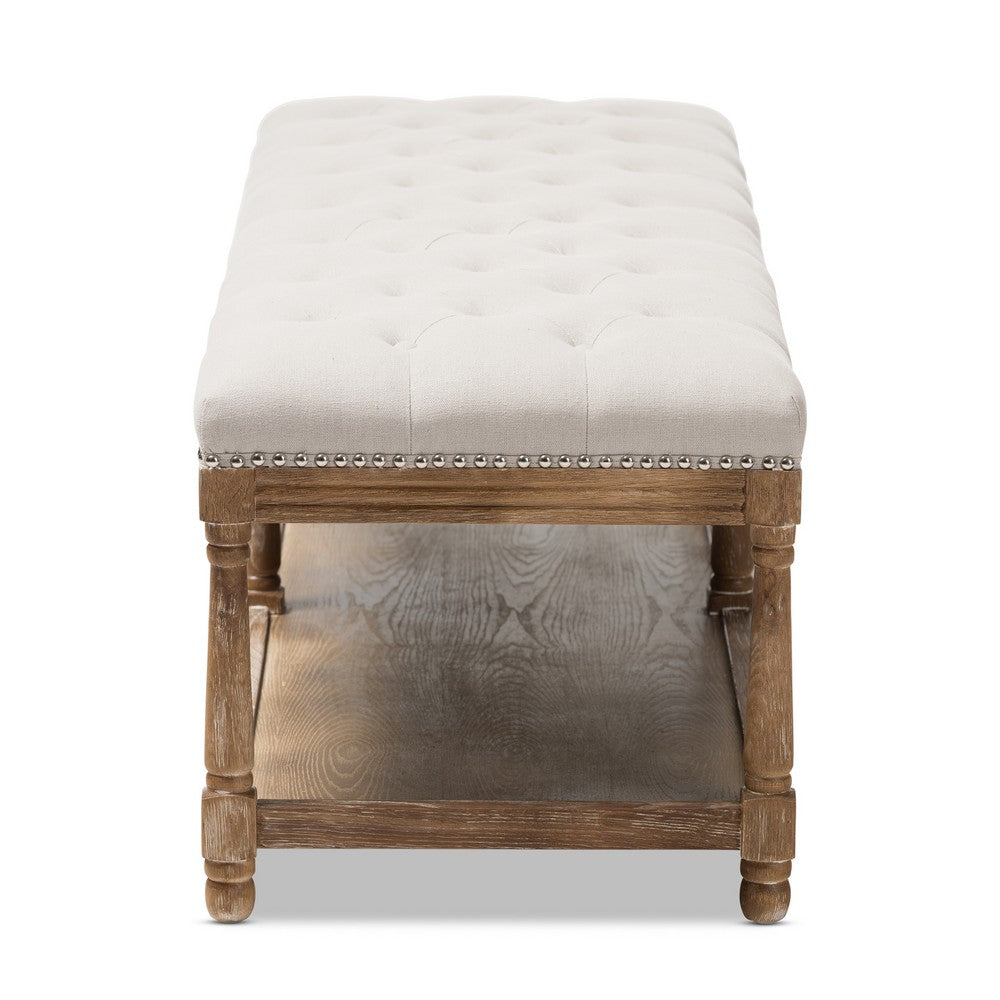 Baxton Studio - Celeste Bench in Beige/Weathered Oak - TSF-9336-Beige-Bench view 3