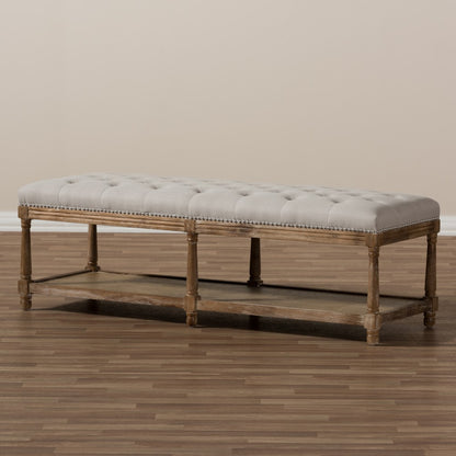 Baxton Studio - Celeste Bench in Beige/Weathered Oak - TSF-9336-Beige-Bench view 7