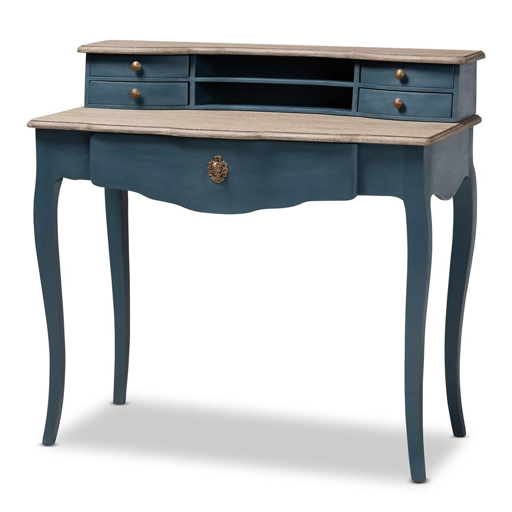 Baxton Studio - Celestine Desk in Blue/Oak - CES2-Blue Spruce-Desk view 1