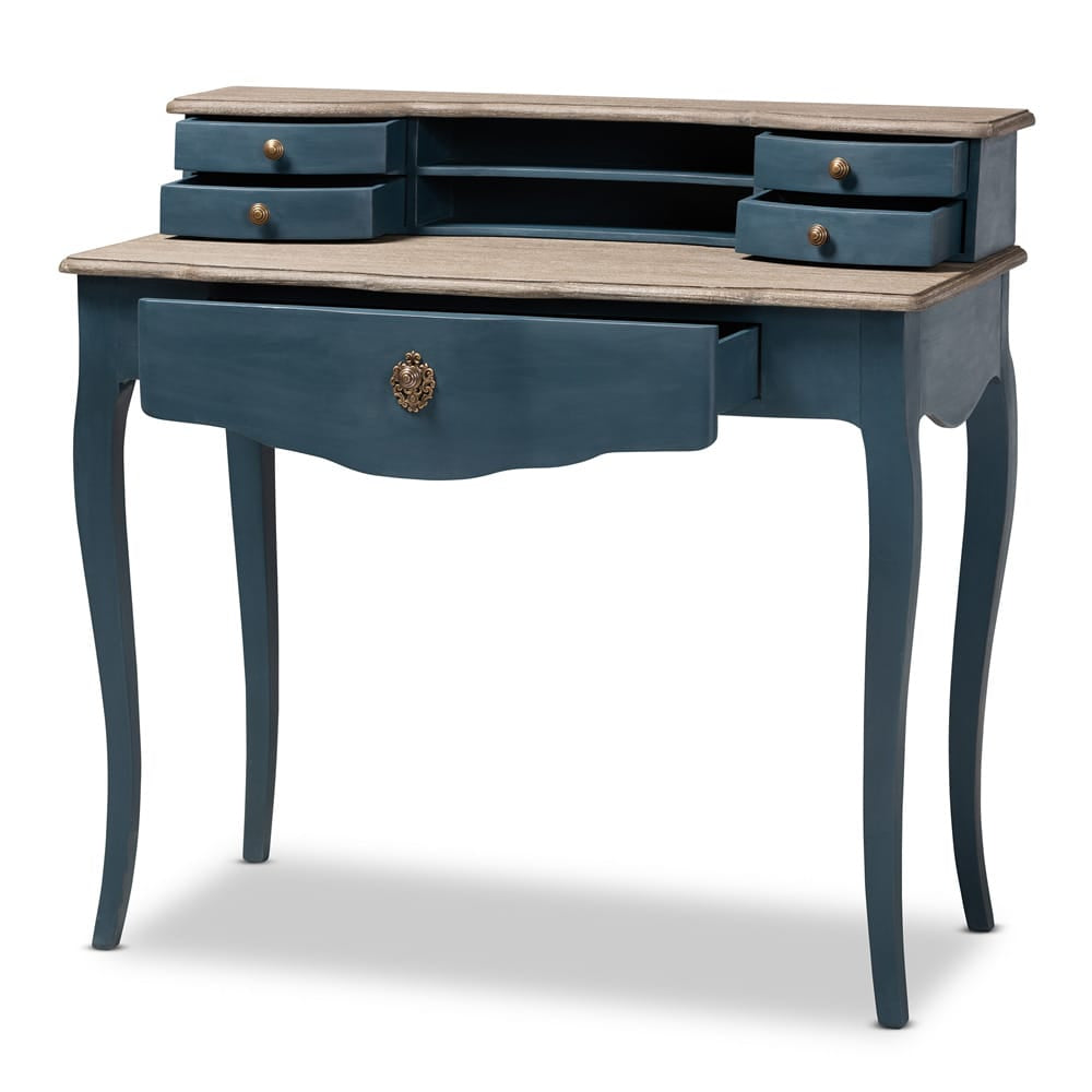 Baxton Studio - Celestine Desk in Blue/Oak - CES2-Blue Spruce-Desk view 2