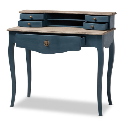 Baxton Studio - Celestine Desk in Blue/Oak - CES2-Blue Spruce-Desk view 2