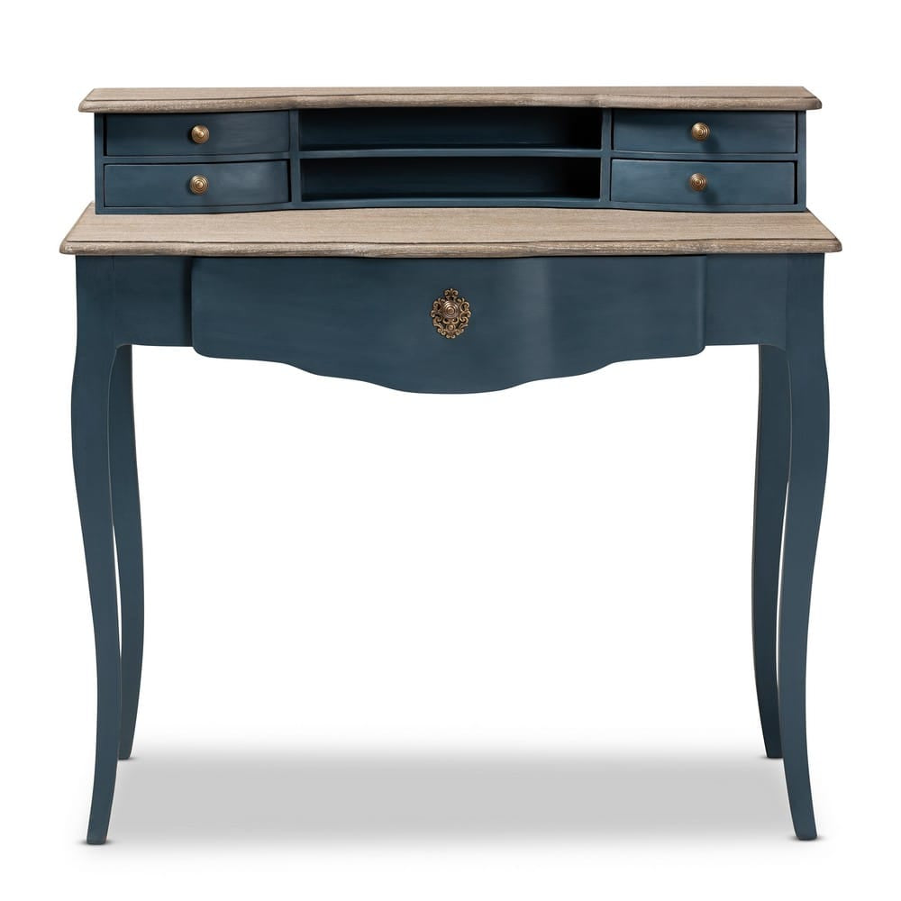 Baxton Studio - Celestine Desk in Blue/Oak - CES2-Blue Spruce-Desk view 3