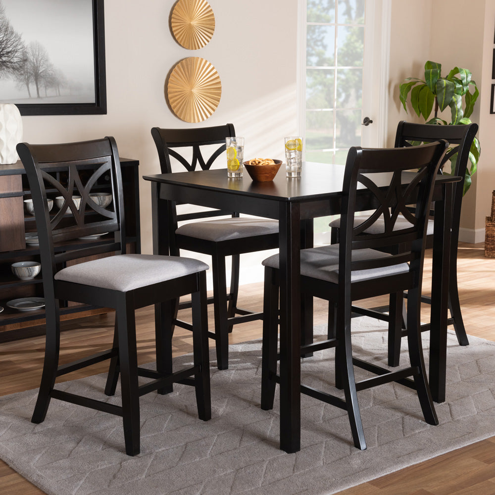 Baxton Studio - Chandler Pub Set in Grey/Espresso brown - RH329P-Grey/Dark Brown-5PC Pub Set view 6