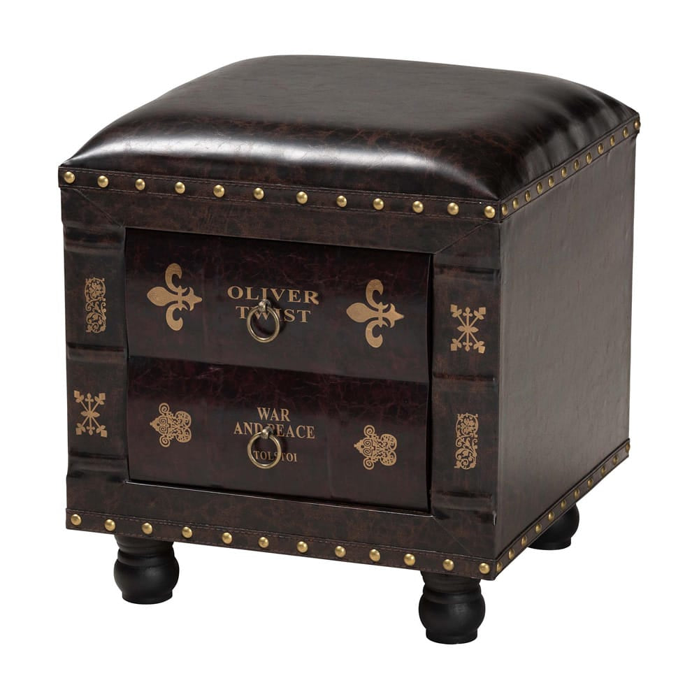 Baxton Studio - Charlier Ottoman in Dark Brown - HY2A487-Black-Otto view 1