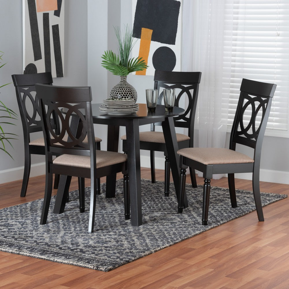 Baxton Studio - Charlottle Dining Set in Beige/Dark Brown - Evelyn-Sand/Dark Brown-5PC Dining Set view 8
