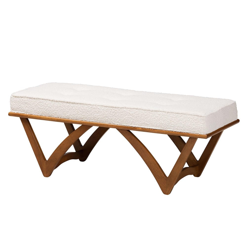 Baxton Studio - Chenoa Bench in Cream/Walnut Brown - BBT5472-Maya-Cream/Walnut-Bench view 1
