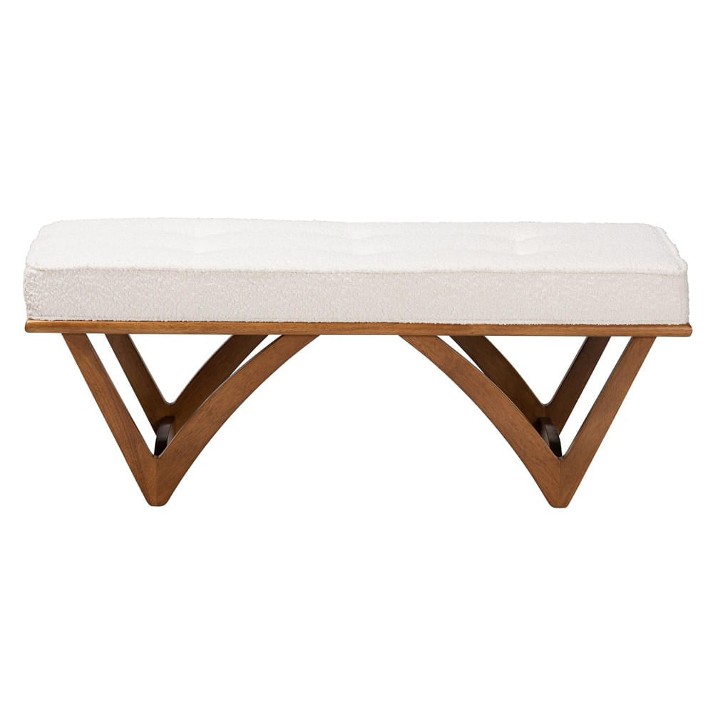 Baxton Studio - Chenoa Bench in Cream/Walnut Brown - BBT5472-Maya-Cream/Walnut-Bench view 2