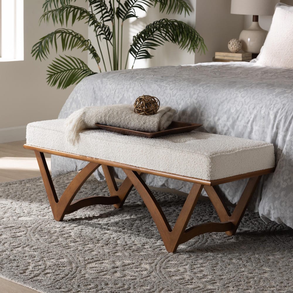 Baxton Studio - Chenoa Bench in Cream/Walnut Brown - BBT5472-Maya-Cream/Walnut-Bench view 6