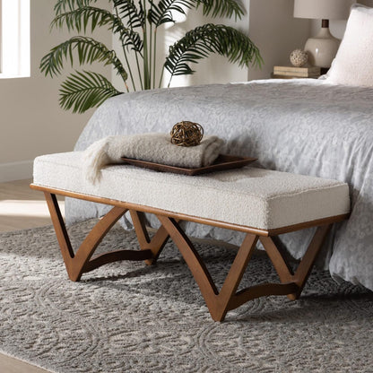 Baxton Studio - Chenoa Bench in Cream/Walnut Brown - BBT5472-Maya-Cream/Walnut-Bench view 6