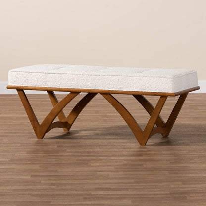 Baxton Studio - Chenoa Bench in Cream/Walnut Brown - BBT5472-Maya-Cream/Walnut-Bench view 7