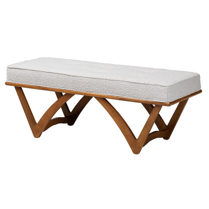 Baxton Studio - Chenoa Bench in Light Grey/Walnut Brown - BBT5472-Maya-Sky Grey/Walnut-Bench view 1