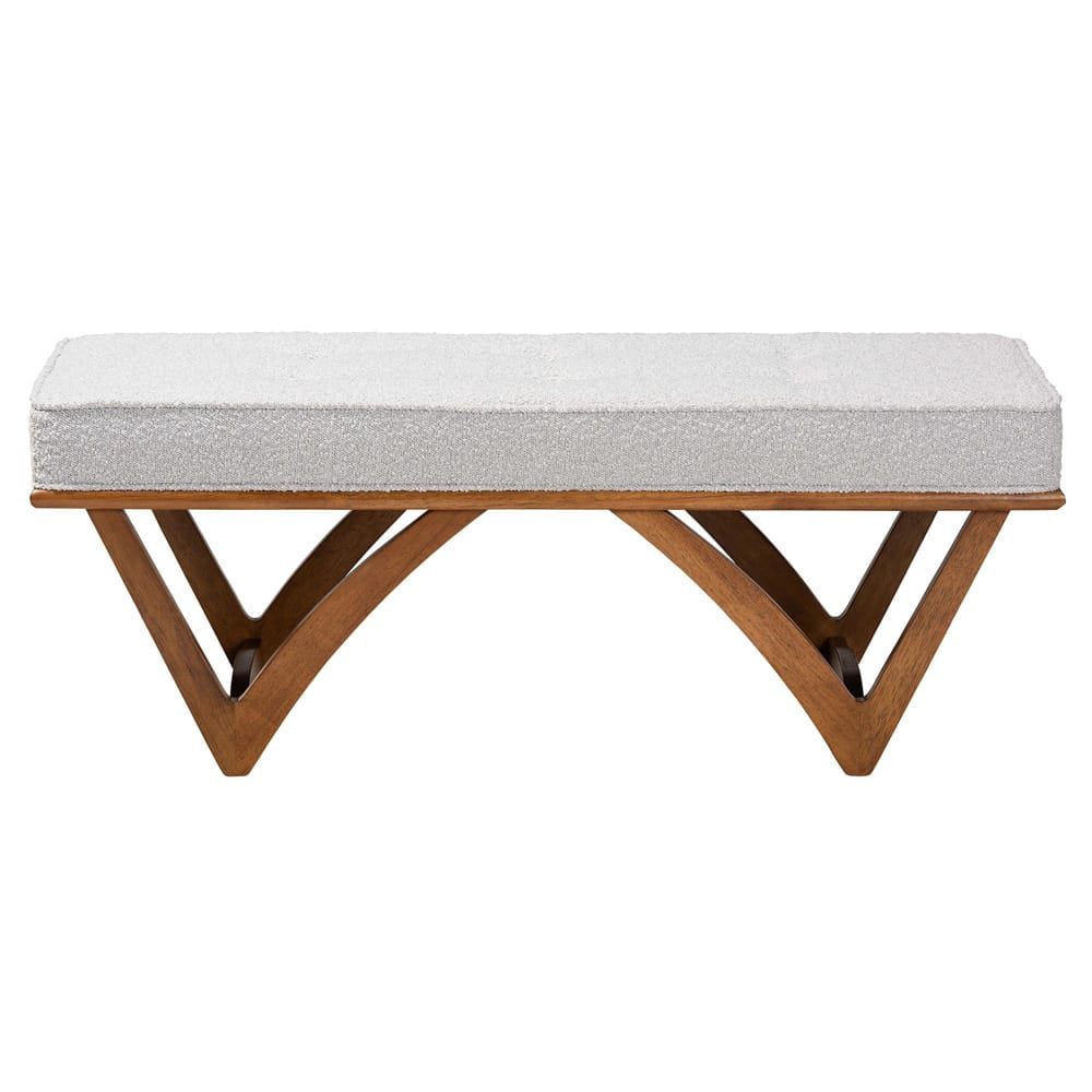 Baxton Studio - Chenoa Bench in Light Grey/Walnut Brown - BBT5472-Maya-Sky Grey/Walnut-Bench view 2