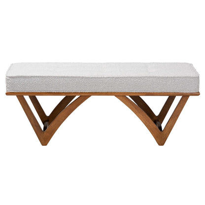 Baxton Studio - Chenoa Bench in Light Grey/Walnut Brown - BBT5472-Maya-Sky Grey/Walnut-Bench view 2