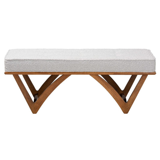 Baxton Studio - Chenoa Bench in Light Grey/Walnut Brown - BBT5472-Maya-Sky Grey/Walnut-Bench view 2