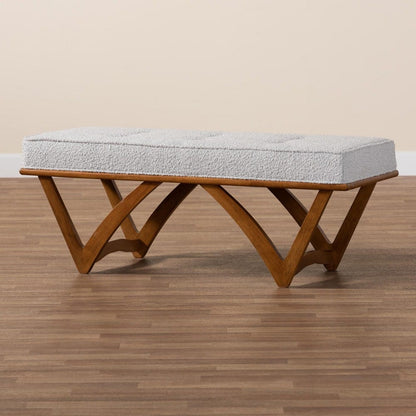 Baxton Studio - Chenoa Bench in Light Grey/Walnut Brown - BBT5472-Maya-Sky Grey/Walnut-Bench view 7