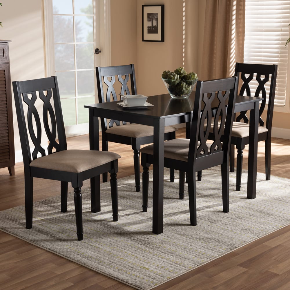 Baxton Studio - Cherese Dining Set in Sand/Espresso - RH334C-Sand/Dark Brown-5PC Dining Set view 6