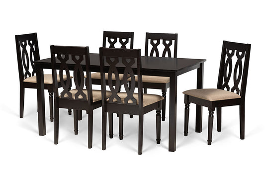 Baxton Studio - Cherese Dining Set - RH334C-Sand/Dark Brown-7PC Dining Set view 1