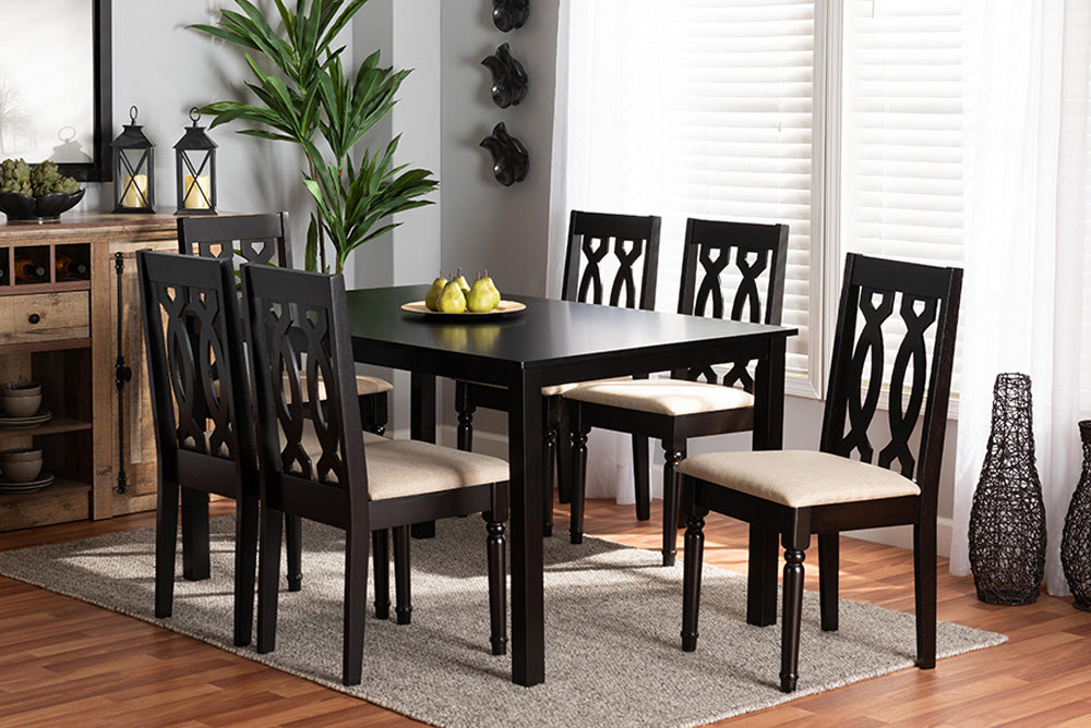 Baxton Studio - Cherese Dining Set - RH334C-Sand/Dark Brown-7PC Dining Set view 5