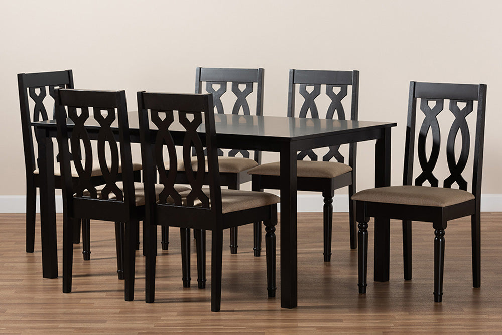 Baxton Studio - Cherese Dining Set - RH334C-Sand/Dark Brown-7PC Dining Set view 8