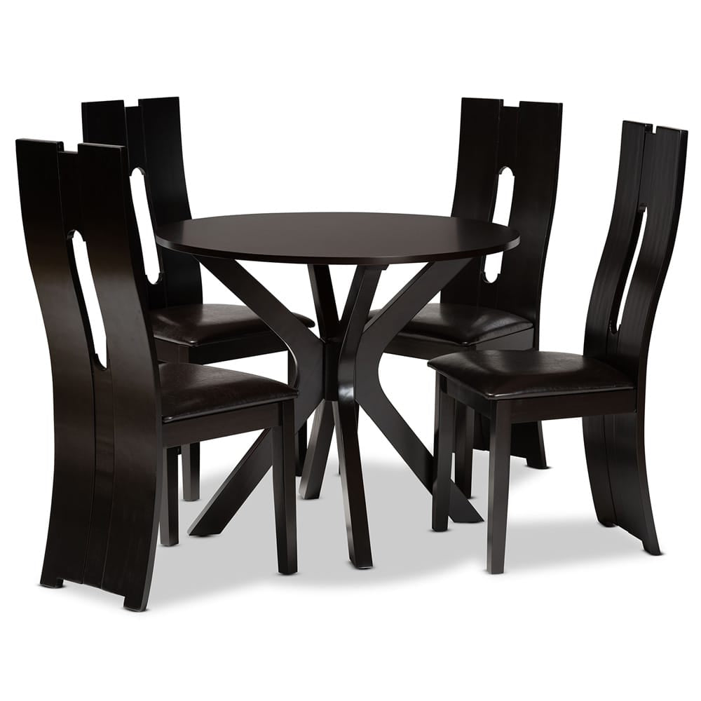 Baxton Studio - Cian Dining Set in Dark Brown/Espresso Brown - Cian-Dark Brown-5PC Dining Set view 1