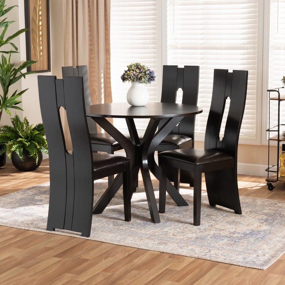 Baxton Studio - Cian Dining Set in Dark Brown/Espresso Brown - Cian-Dark Brown-5PC Dining Set view 7