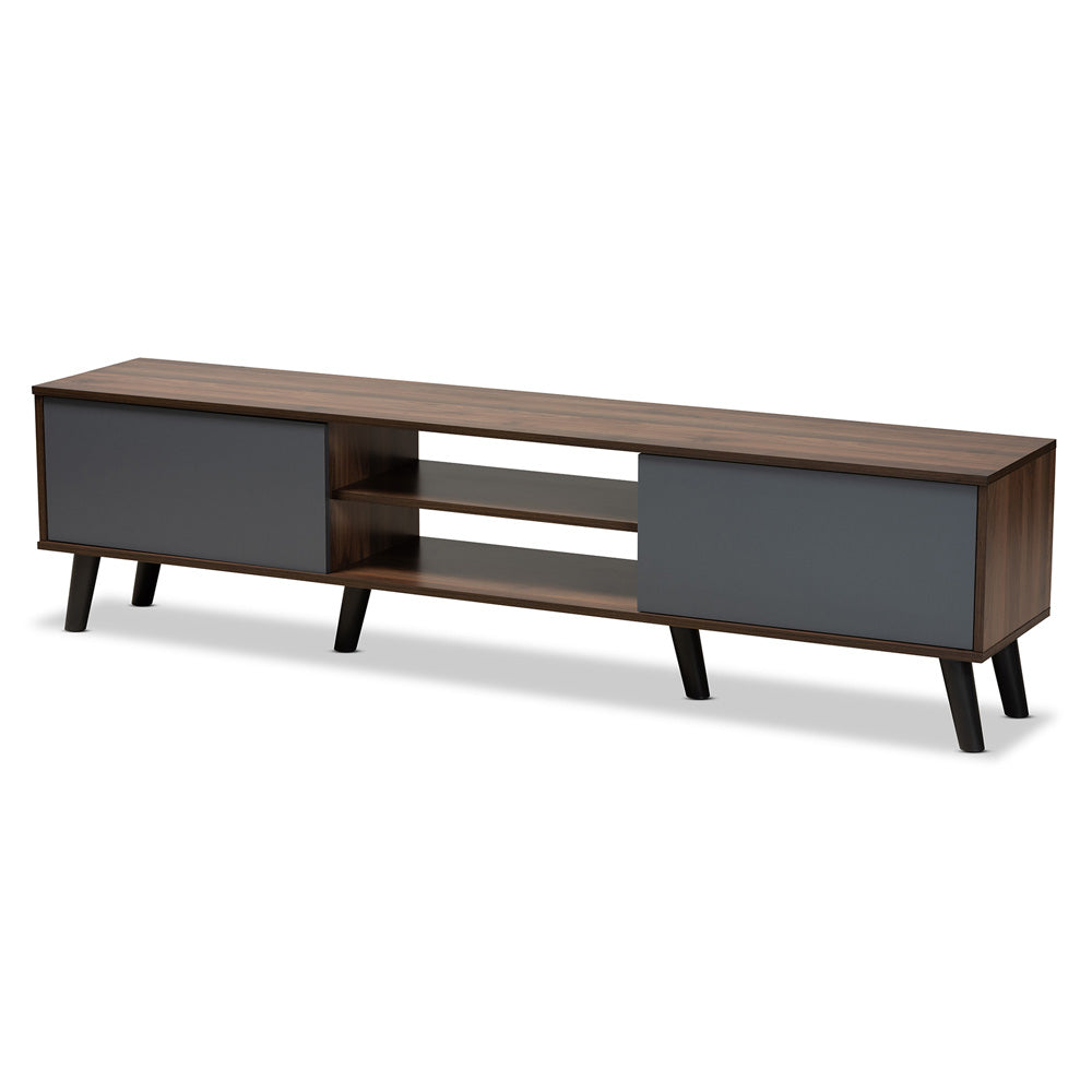 Baxton Studio - Clapton TV Stand in Grey/Walnut Brown/Black - TV8010-Walnut/Grey-TV view 1