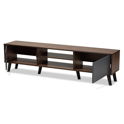 Baxton Studio - Clapton TV Stand in Grey/Walnut Brown/Black - TV8010-Walnut/Grey-TV view 2