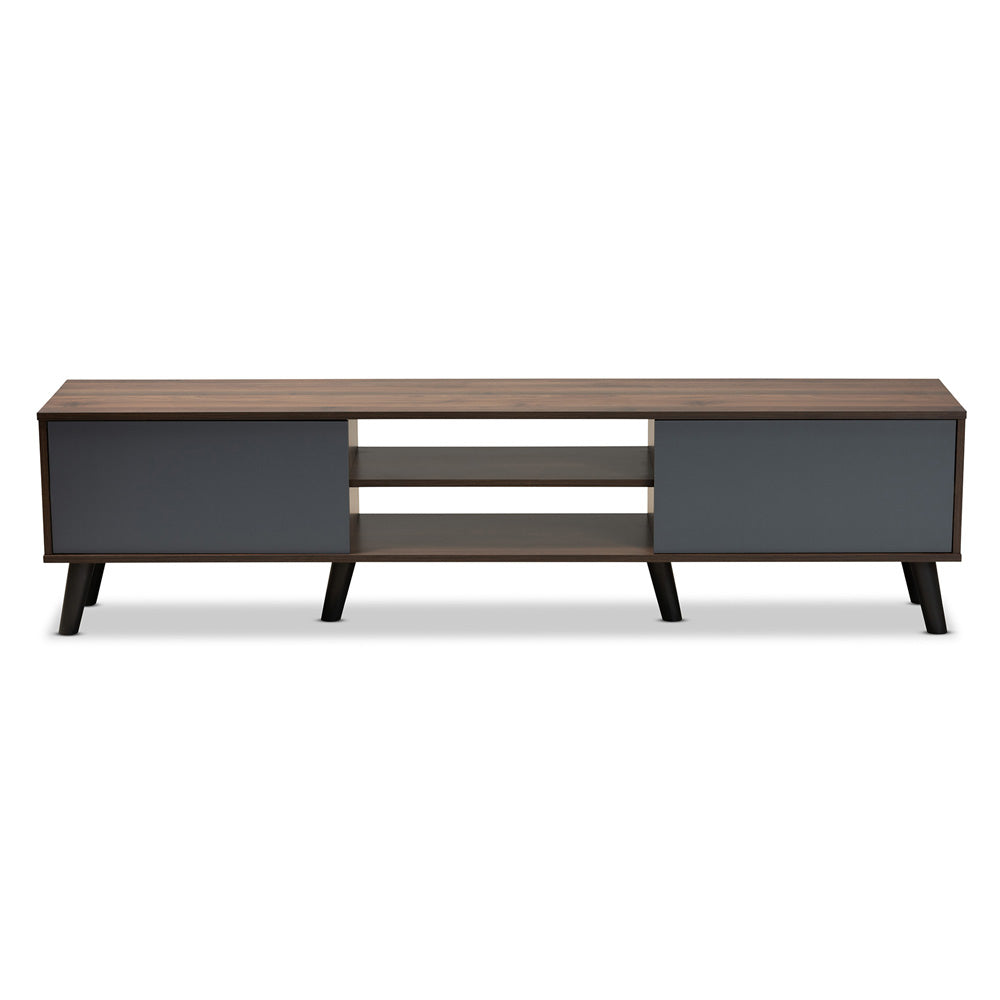 Baxton Studio - Clapton TV Stand in Grey/Walnut Brown/Black - TV8010-Walnut/Grey-TV view 3