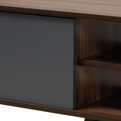 Baxton Studio - Clapton TV Stand in Grey/Walnut Brown/Black - TV8010-Walnut/Grey-TV view 5
