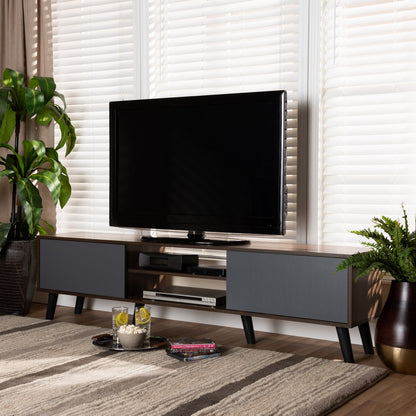 Baxton Studio - Clapton TV Stand in Grey/Walnut Brown/Black - TV8010-Walnut/Grey-TV view 7