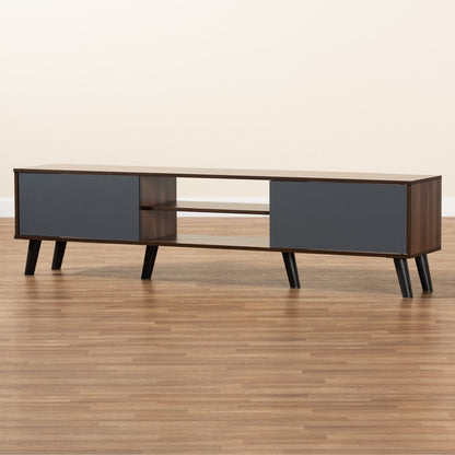 Baxton Studio - Clapton TV Stand in Grey/Walnut Brown/Black - TV8010-Walnut/Grey-TV view 8