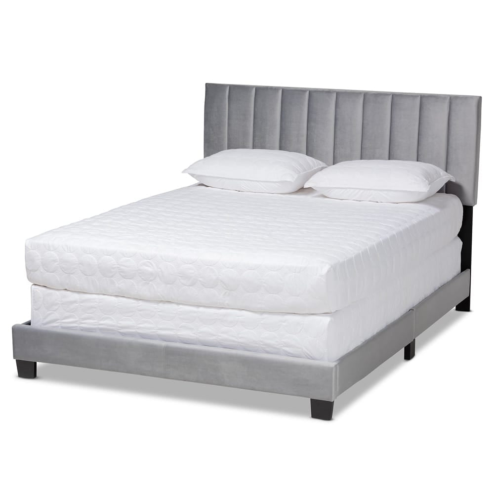 Baxton Studio - Clare Full Size Bed in Grey/Black - CF8747X-Grey Velvet-Full view 1