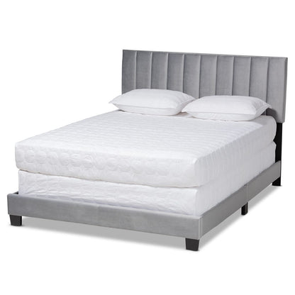 Baxton Studio - Clare Full Size Bed in Grey/Black - CF8747X-Grey Velvet-Full view 1